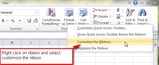 add toolbar to excel 2010