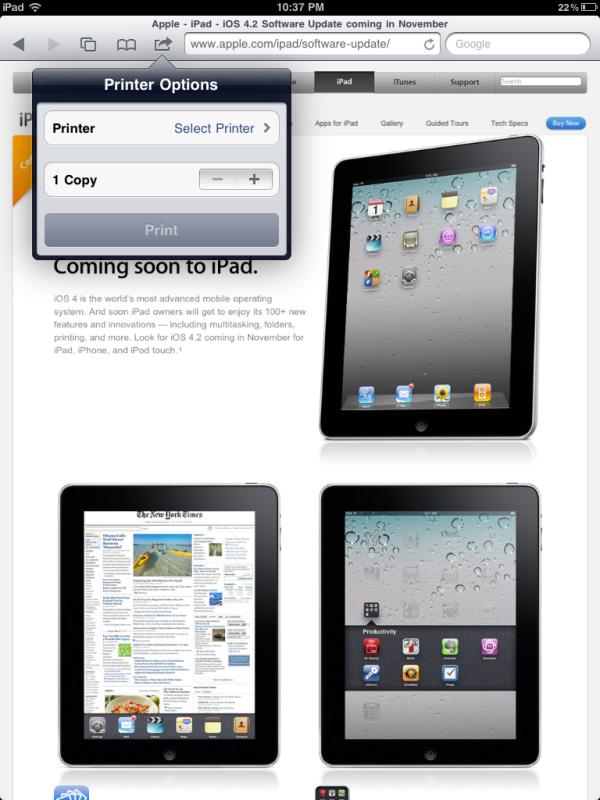 Ios 4 2 for ipad new features airprint