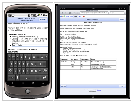 Edit Google Docs on the iPad, iPhone, Android and other Mobile Devices