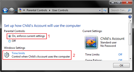 7 - user controls - turn on enforce settings, set time limits