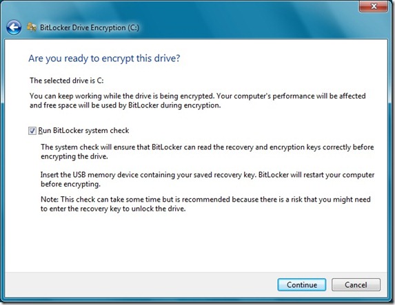 Bitlocker setup E