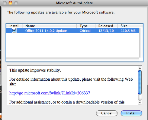 microsoft office 2011 update for mac