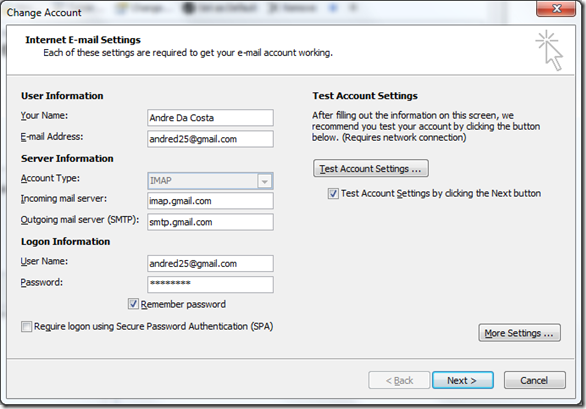 adding gmail to outlook manually