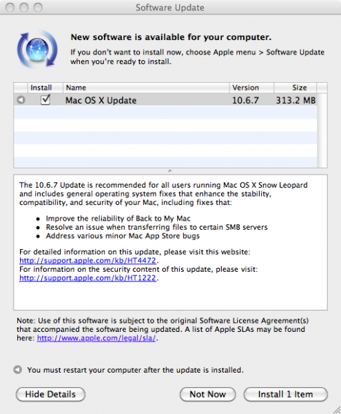 OS X 10.6.7 update screen