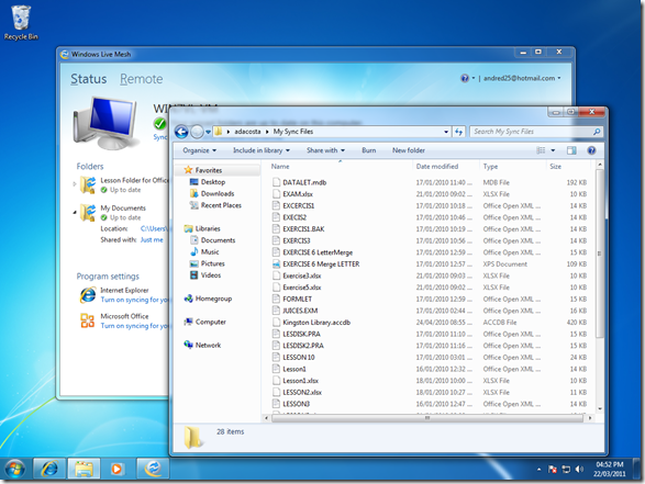 windows live mesh sync folders