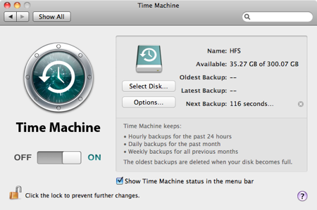 Time machine countdown to first backup