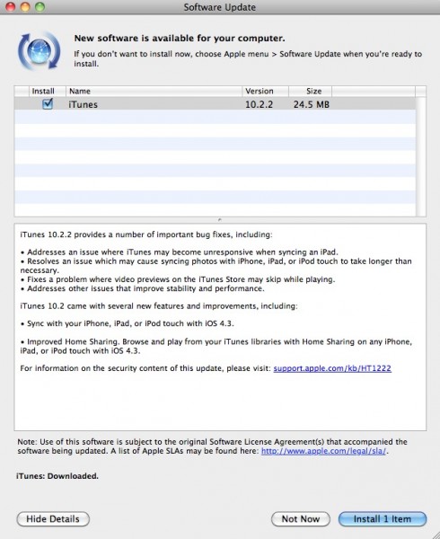 iTunes Update 10.2.2