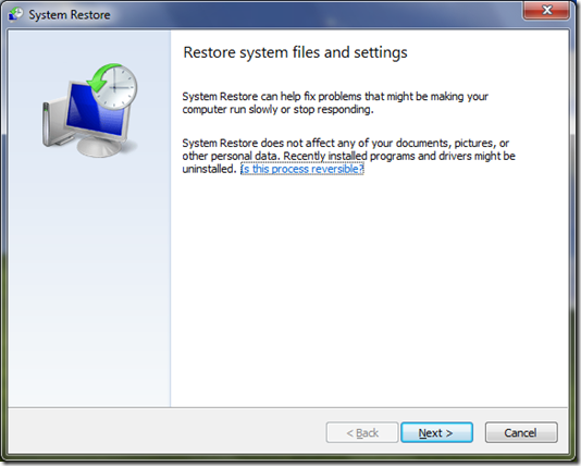 System Restore Wizard