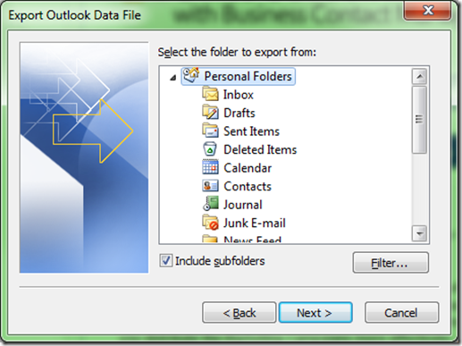 how to change location for outlook personal folders backup