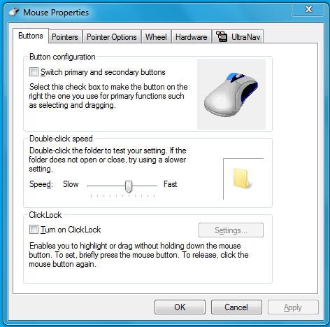 mouse properties Windows 7