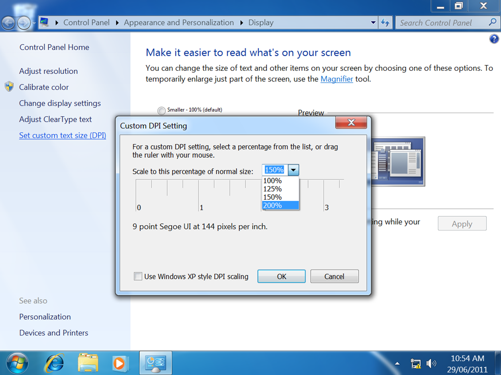 how to make text smaller in windows 7