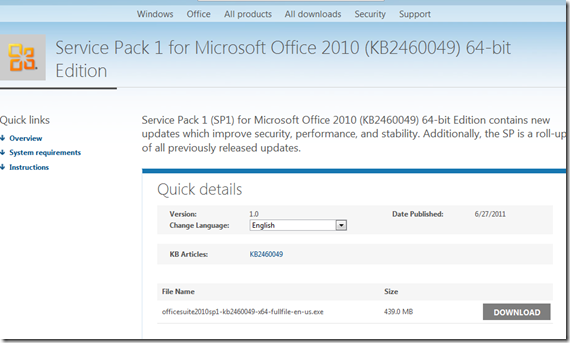 Office 2010 Service Pack 1 download