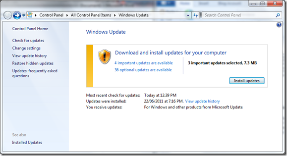 Office 2010 SP1 update in Windows Update