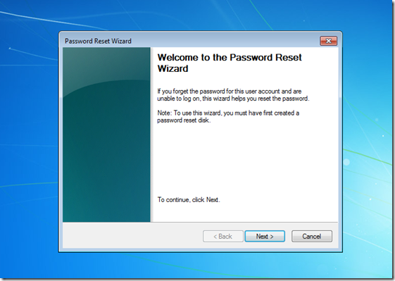 Password reset wizard Windows 