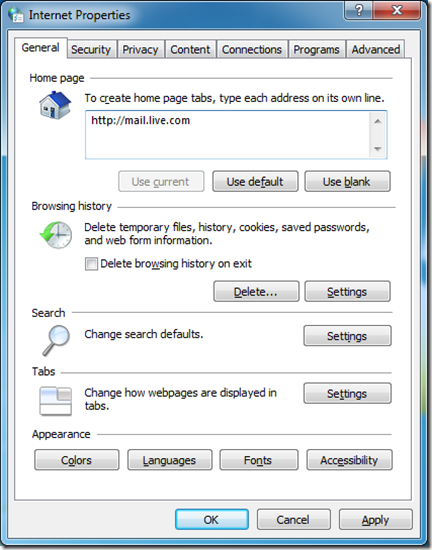 Internet Explorer Options