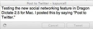 Dragon Dictate 2.5 will now update your twitter account.