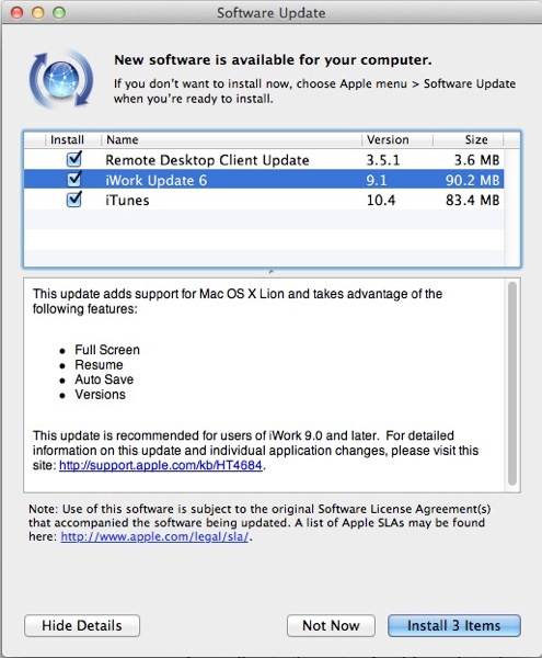 Software Updates for iWork and iTunes