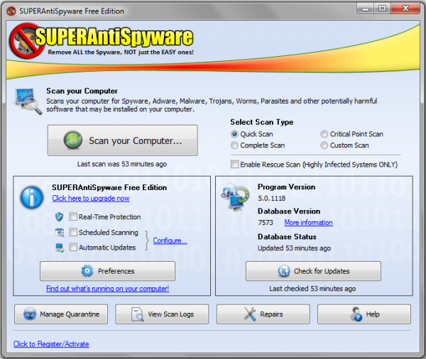 SUPERAntiSpyware 5 screen