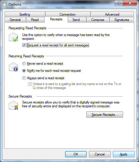 send email with read request in outlook for mac 2011