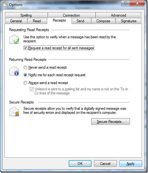 How to enable Read Receipts in Windows Live Mail or Microsoft Outlook