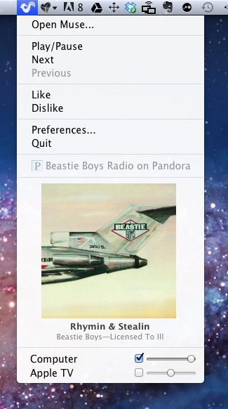 Muse Pandora app for Mac Menubar