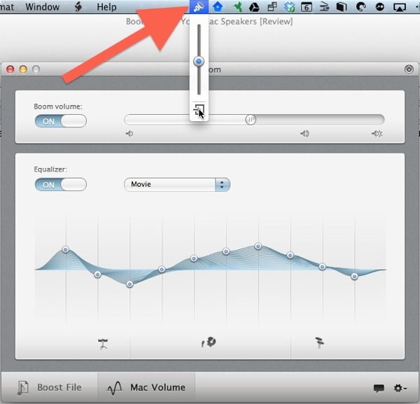 Boom will boost overall mac os x volume and run in the menu bar