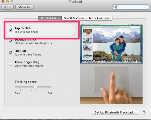 osx tap to click setting