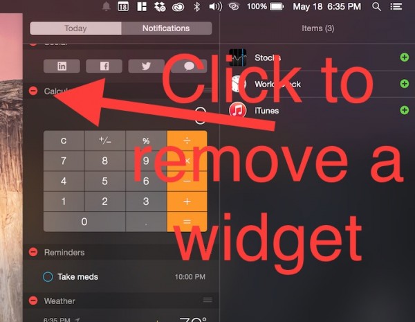 how to remove a calculator in the mac notifications are