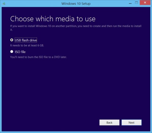 choose medai in windows 10 setup tool