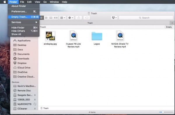 how to empty trash from finder
