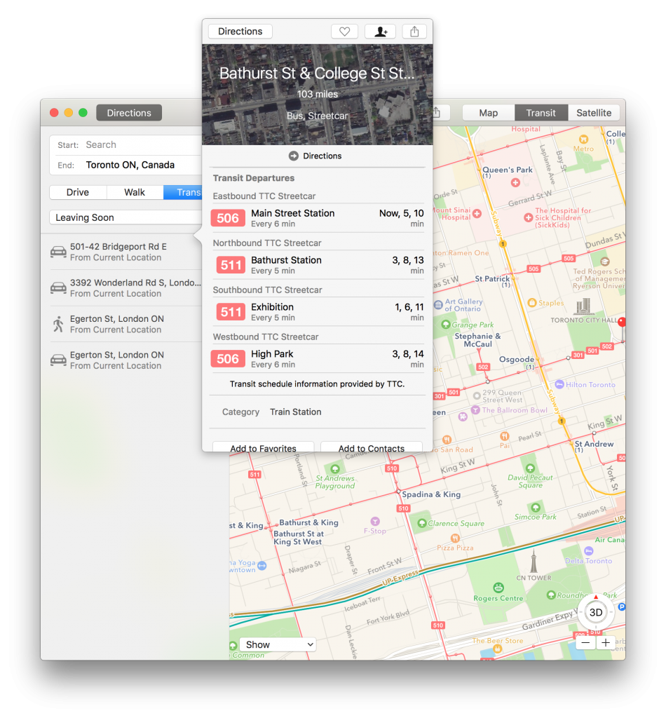 Public Transit in Apple Maps