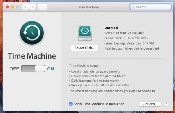 Does time machine backup sd card