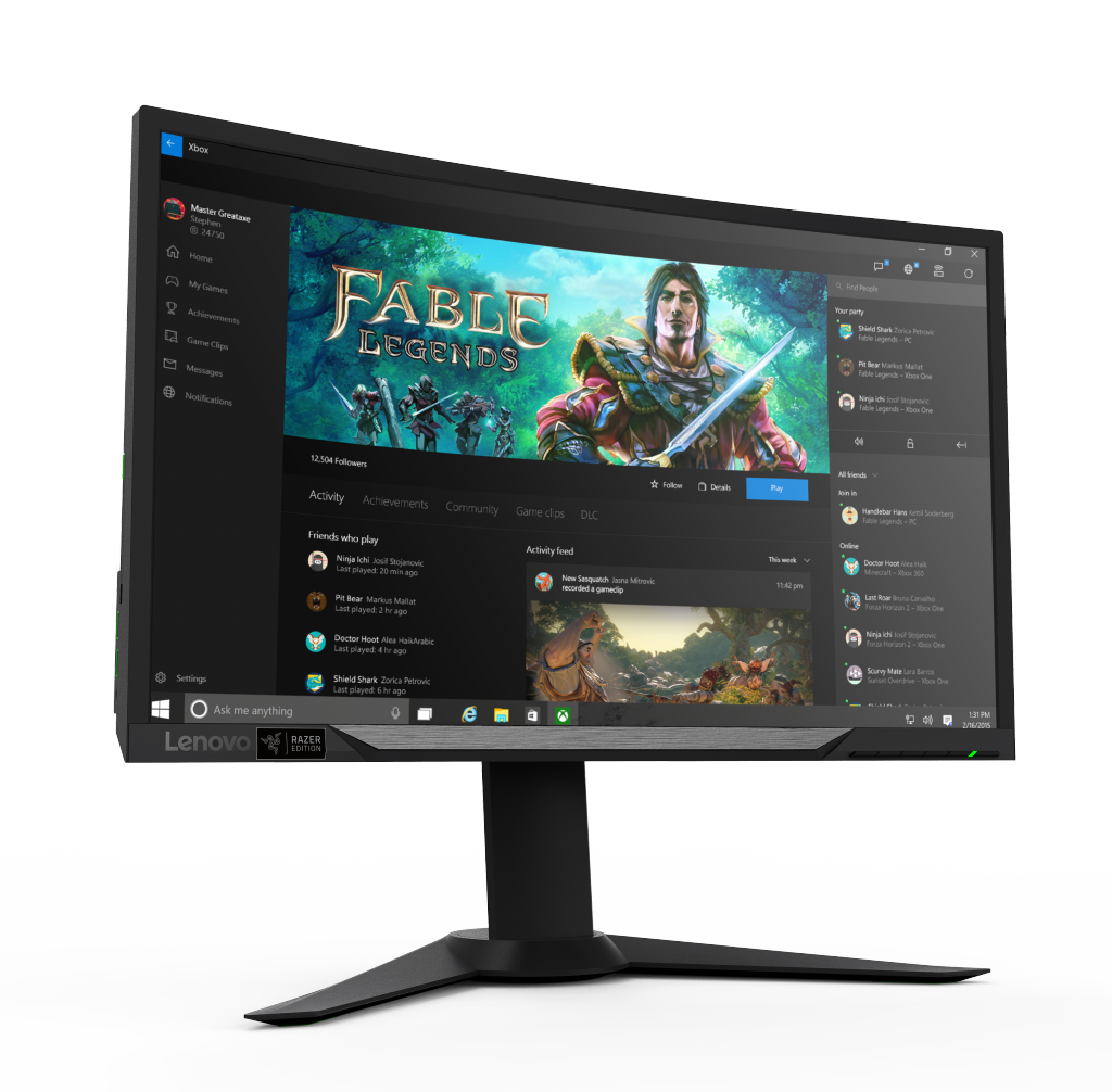 Lenovo Y27g RE Curved Gaming Monitor (front-angled with wallpaper)