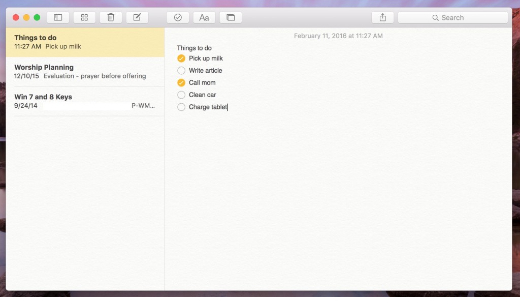 Creating a Checklist in OS X Notes