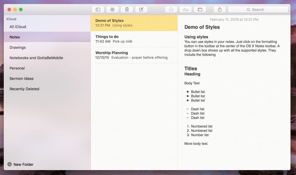 Font Styles in OS X Notes
