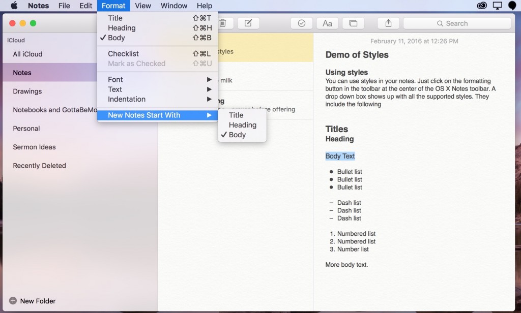 mac notes app paste style