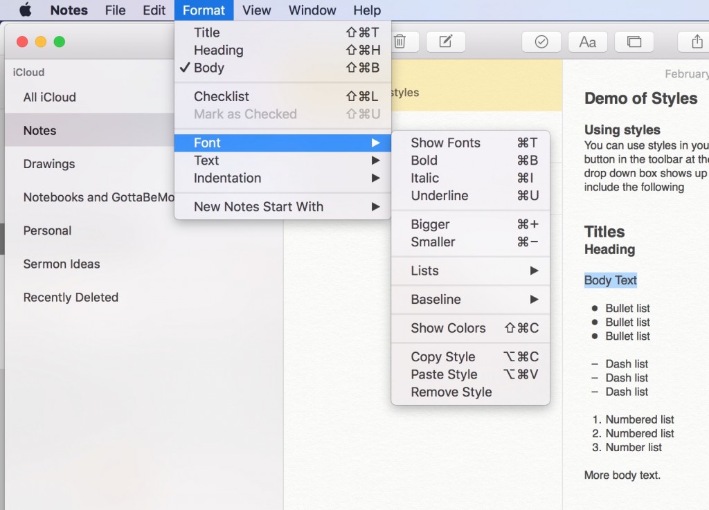 keyboard shortcuts for text size and bold mac