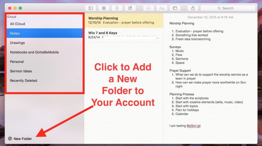 organize os x notes with folders