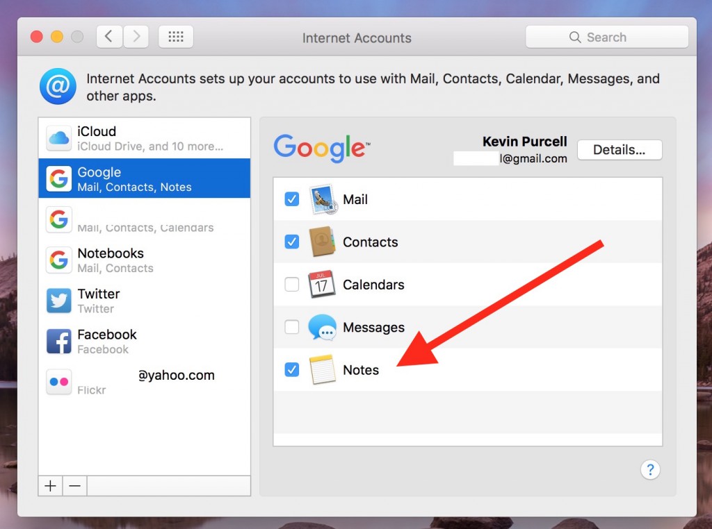 sync notes with google gmail account