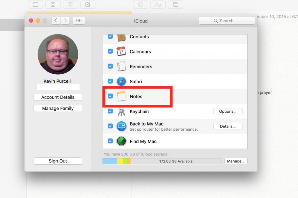 sync notes with icloud in settings