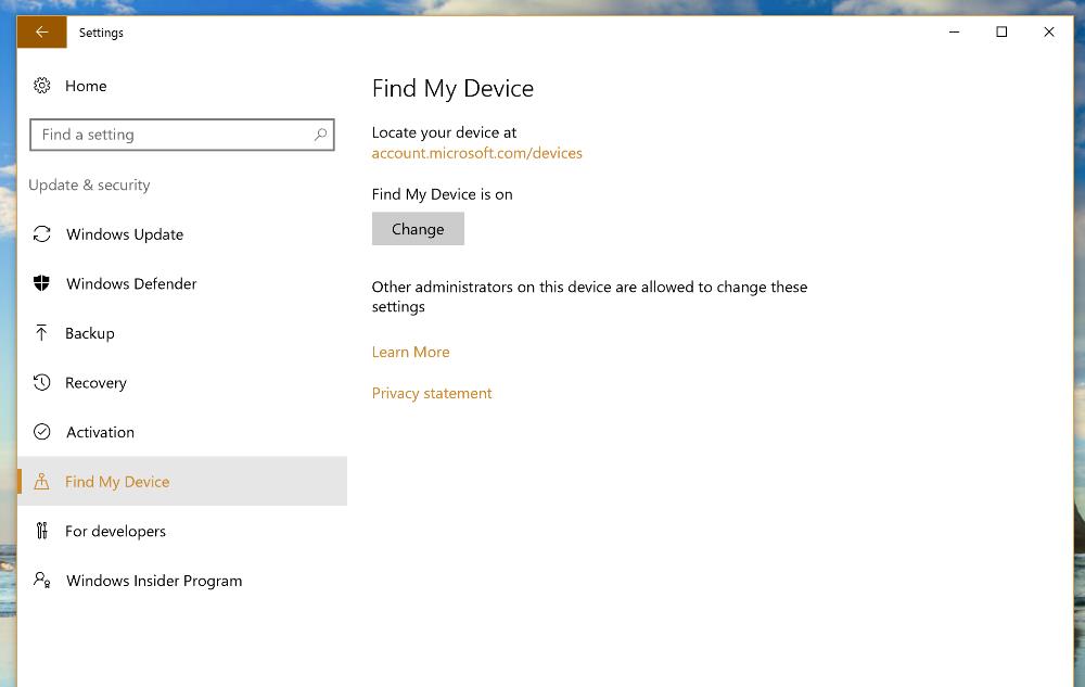 Find My Surface in Settings