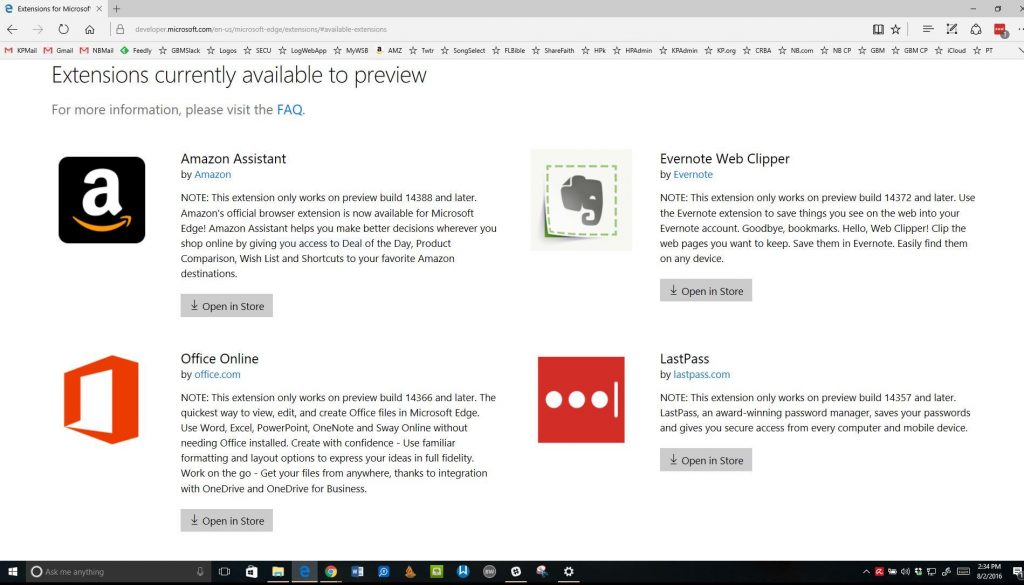 microsoft edge extensions in windows 10 anniversary update