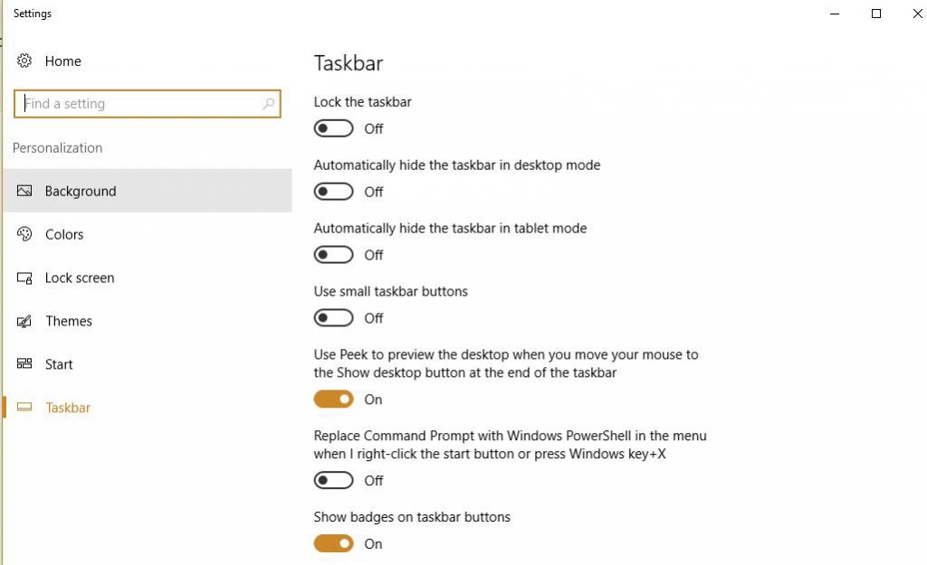 taskbar settings in windows 10